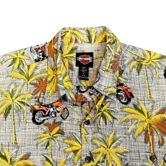 Harley-Davidson Hawaiian Tropical Print Button Down Shirt 100% Cotton Men's L - Picture 2 of 9